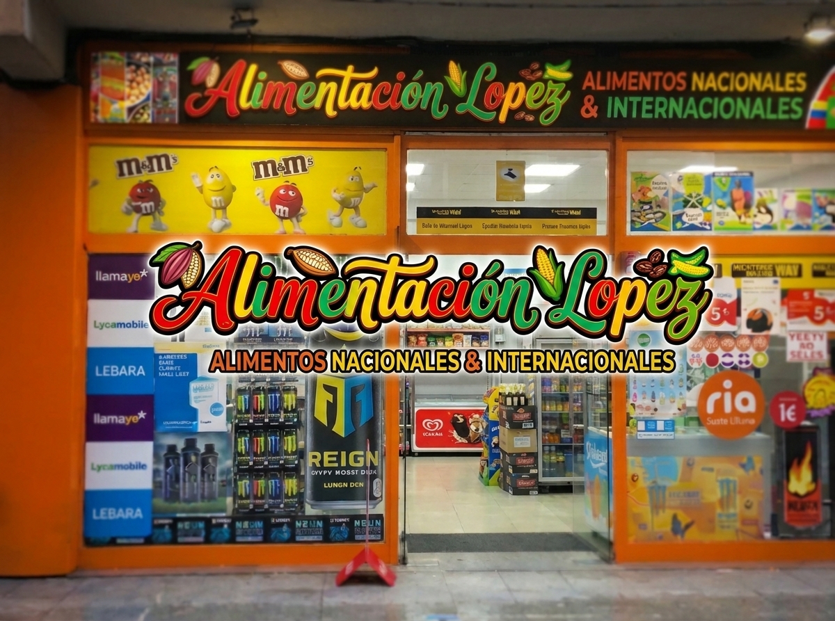 Fachada de la tienda Alimentación López, de alimentos nacionales e internacionales
